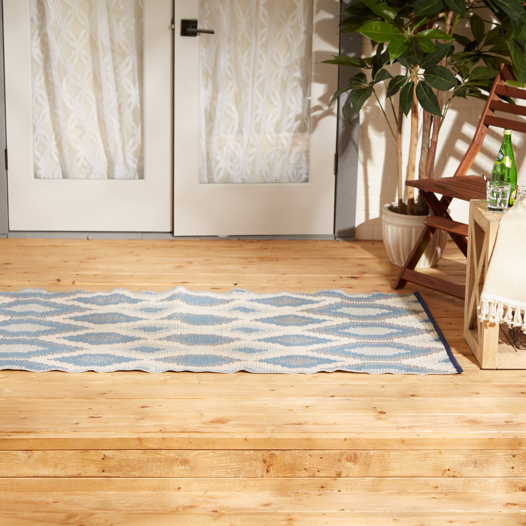 and Gray Ikat Outdoor Floor Runner 3ft. x 6ft